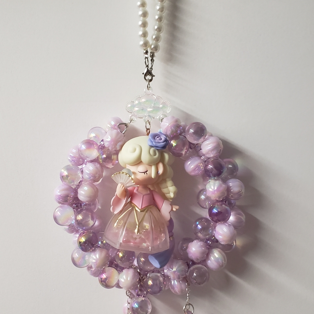 Purple Beaded Car Mirror Hanger with Intricate Design